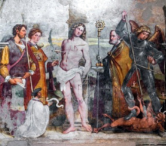 1525 nella cappella di San Sebastiano, il Martirio di San Sebastiano, Santi e Sante. (700x616, 157Kb)