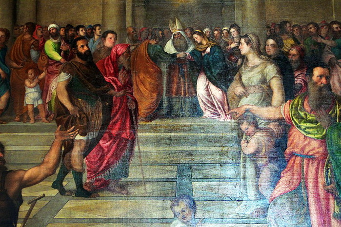 1538-43 Lo sposalizio della Vergine con i confratelli della Scuola Grande della Carità del Pord e Domen Tintoretto 1, (700x466, 188Kb)