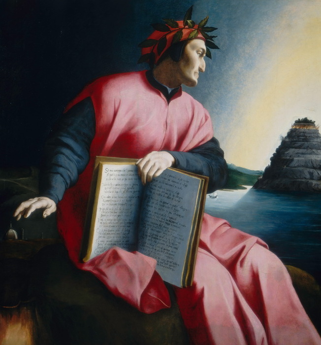 1550  The book he holds is a copy of the Divine Comedy, open to Canto XXV of the Paradiso  (652x700, 111Kb)