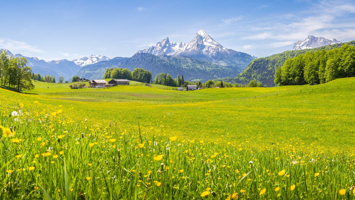 Springtime mountain scenery in the Alps, National Park Berchtesgadener Land, Bavaria, Germany (700x393, 440Kb)