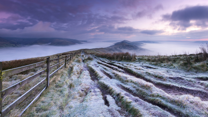 Sunrise in the Peak District National Park, The Great frosty Ridge, Derbyshire, England, UK (700x393, 353Kb)
