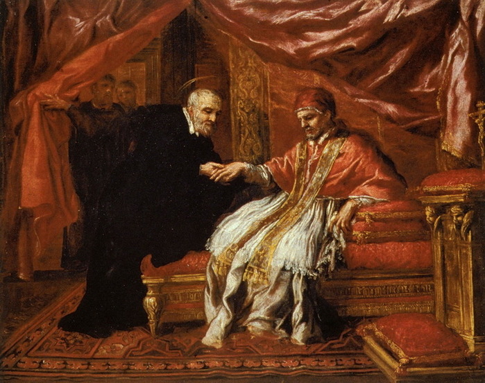 1636-1642 Saint Filippo Neri Curing Pope Clement VIII, c. 1636-42 (700x552, 157Kb)