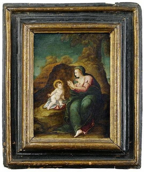 The Virgin adoring Christ Child (Follower). , . 26 x 19 cm .  (587x700, 170Kb)