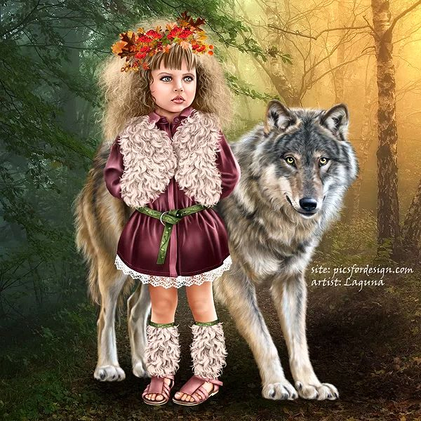 Forest Witch with a Wolf (600x600, 430Kb)