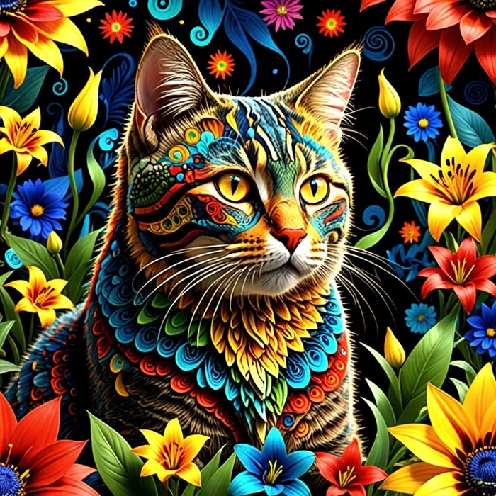 detailed-norwegin-forrest-cat-lucas-of-red-blue-yellow-green-lillies-f (900x900, 253Kb)
