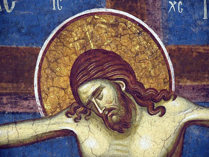 Великая Пятница. Смерть Христа. Фреска монастыря Высокие Дечаны, Сербия. XIV в. (700x525, 489Kb)
