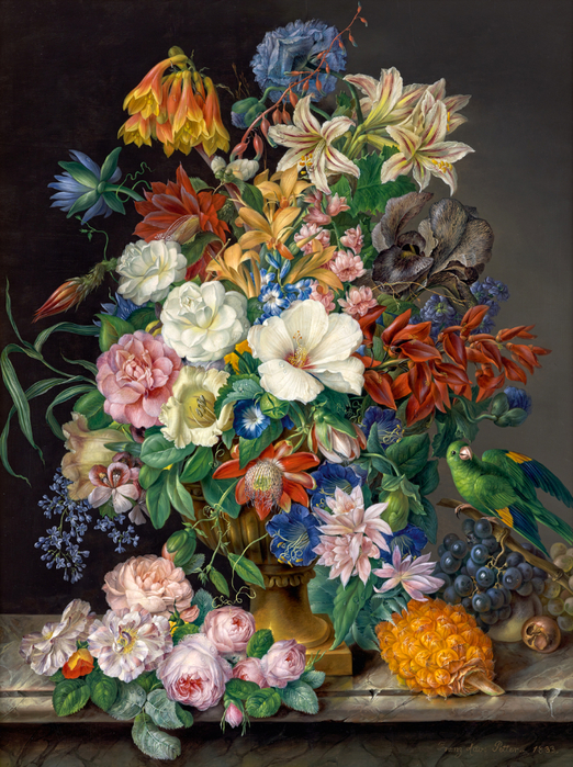 Franz_Xaver_Petter_-_Blumenstuck_mit_Ananas_Weintrauben_und_Papagei_-_4183_-_Kunsthistorisches_Museum (522x700, 566Kb)