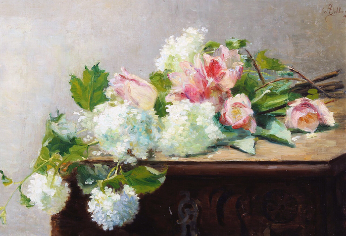 Still life with flowers on a renaissance chest. (700x477, 445Kb)