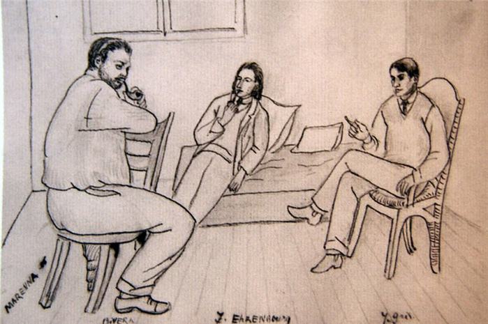 The atelier of Diego Rivera in Rue du Départ (Diego Rivera, Ehrenbourg and Juan Gris), Paris in 1916_Маревна (1) (700x465, 326Kb)