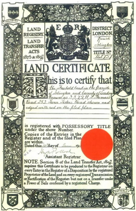 1898 Land Registry certificate (1898). Designed by Eleanor Fortescue-Brickdale (450x700, 162Kb)