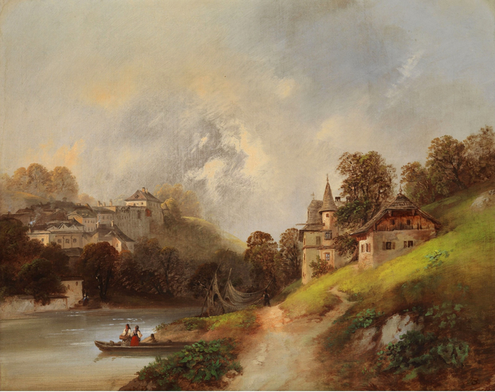 Альпийский пейзаж с рекой, замком и виллой (Alps Landscape With River, Castle And Villa)_55 х 68.5_х.,м._Частное собрание (700x554, 424Kb)