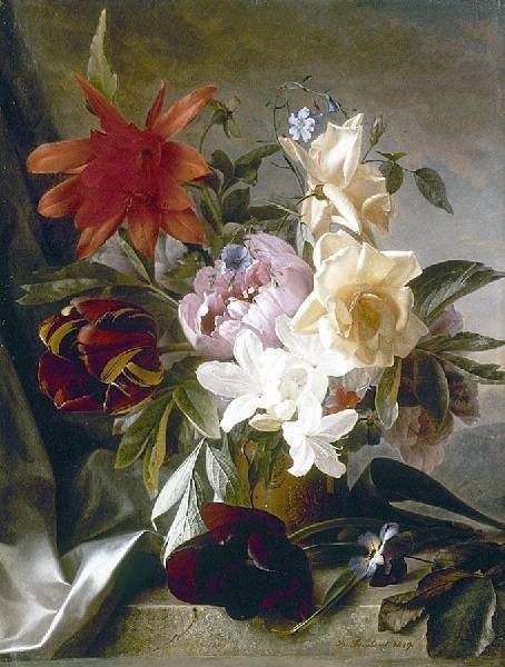 Theude Gronland - A still life of roses and tulips
