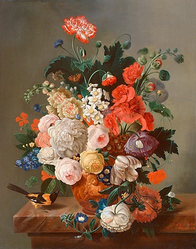 Still life with flowers, birds and insects by Alexandre van Antro