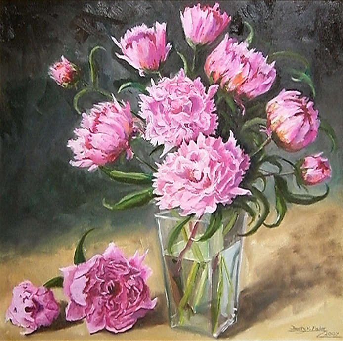Peonies in a Glass Vase