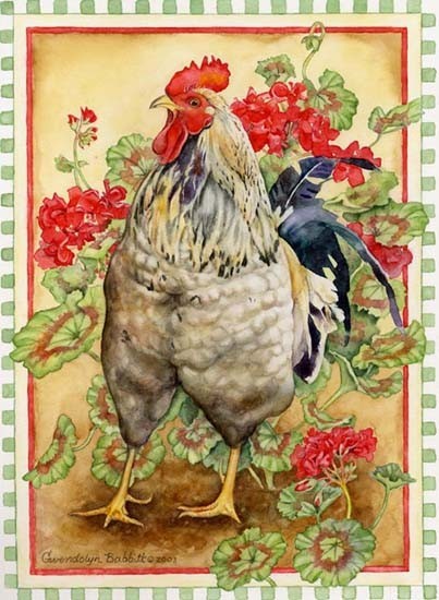 Rooster & Geraniums