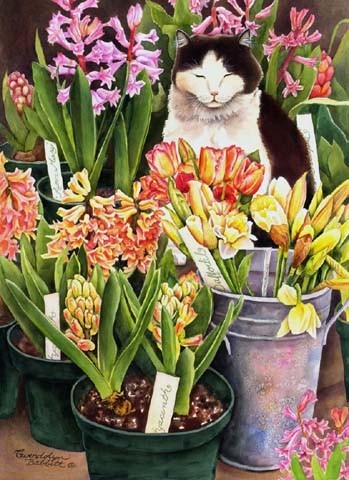 Cat & Hyacinths