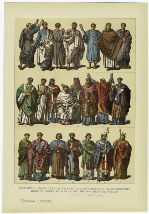 Edad media -- trajes de los sacerdotes catolico-romanos de todas categorias desde el primer siglo de la era cristiana hasta el ano 1000