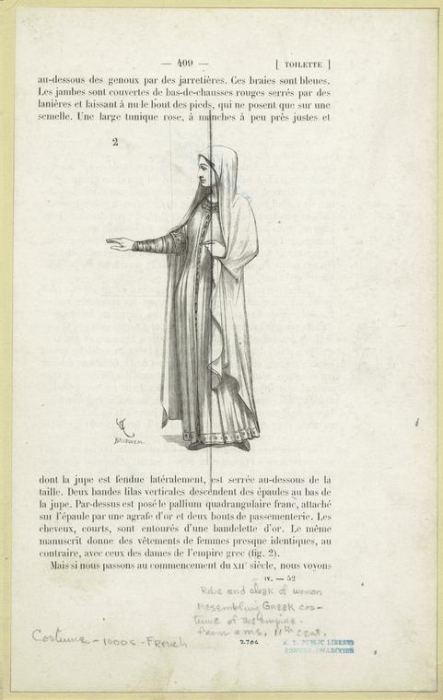 Robe and cloak of woman resembling Greek costume of the empire