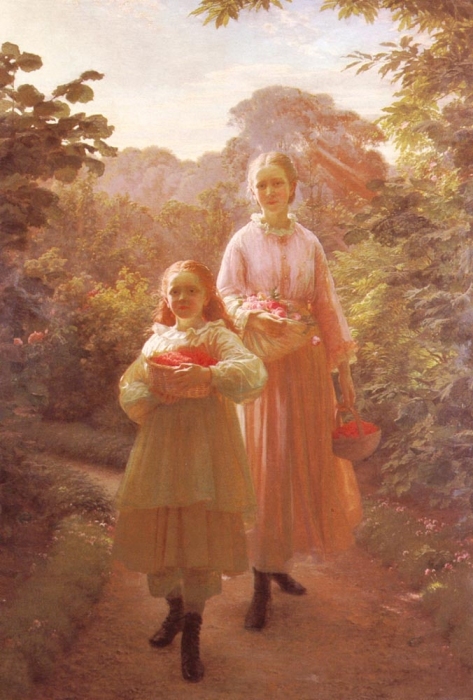 Ole Henrik Olrik "Sisters Gathering Raspberries And Roses, Summer" 1875-1876 ..     