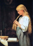 M?dchen, die Haare flechtend, 1887.Albert Anker