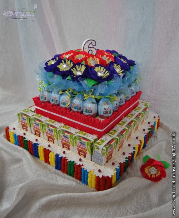 Детский торт из Барни и сока – хорошая идея для угощения детей в детский сад или школу.