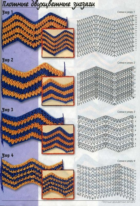 Oct 20, 2011 - УЗОРЫ (плотные двухцветные зигзаги (крючок)) Фотографии Klubok-info.ru - вязание спицами Модели со...